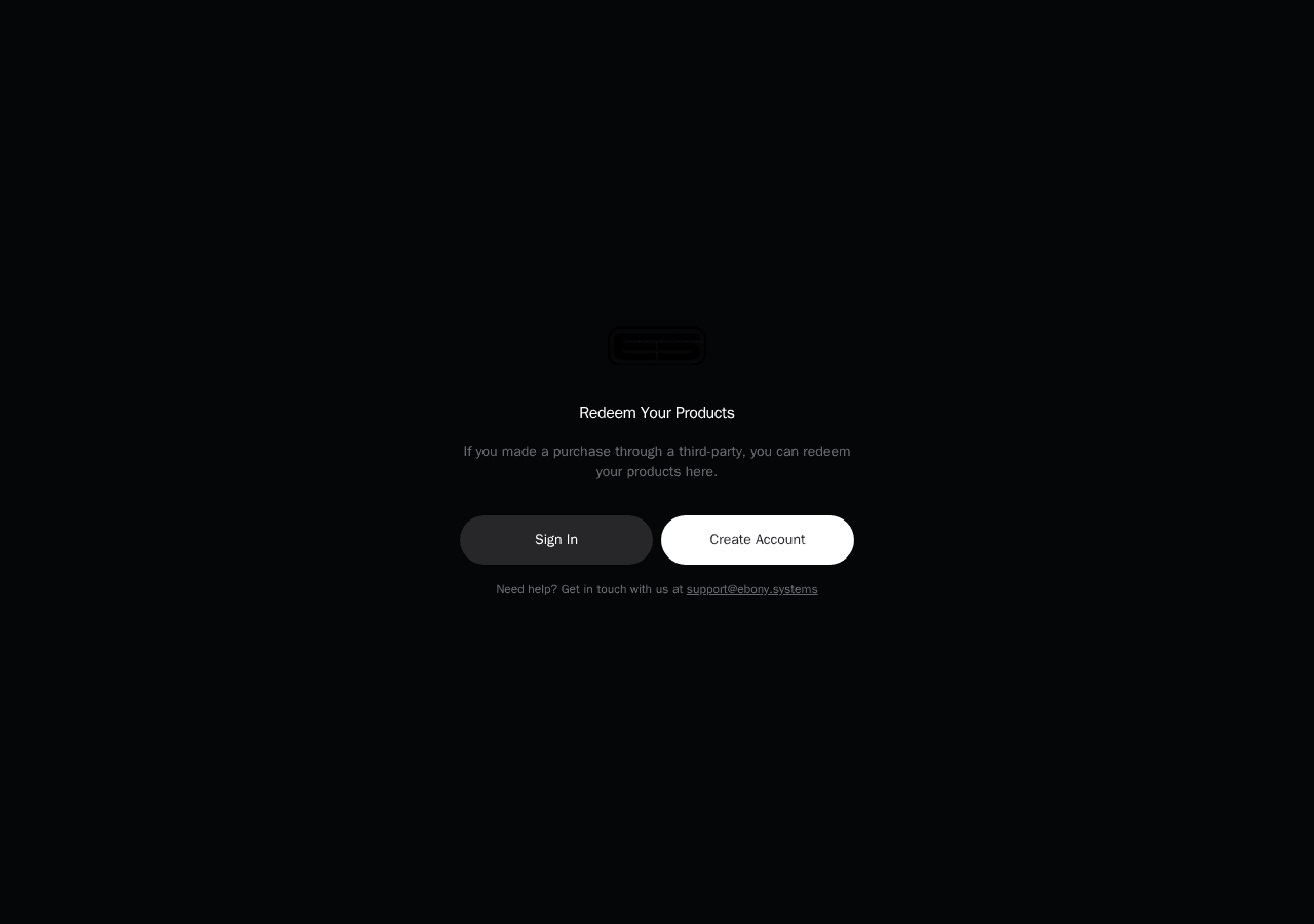 The Redeem Your Products page — Sign In / Create Account is all you see until you're logged in