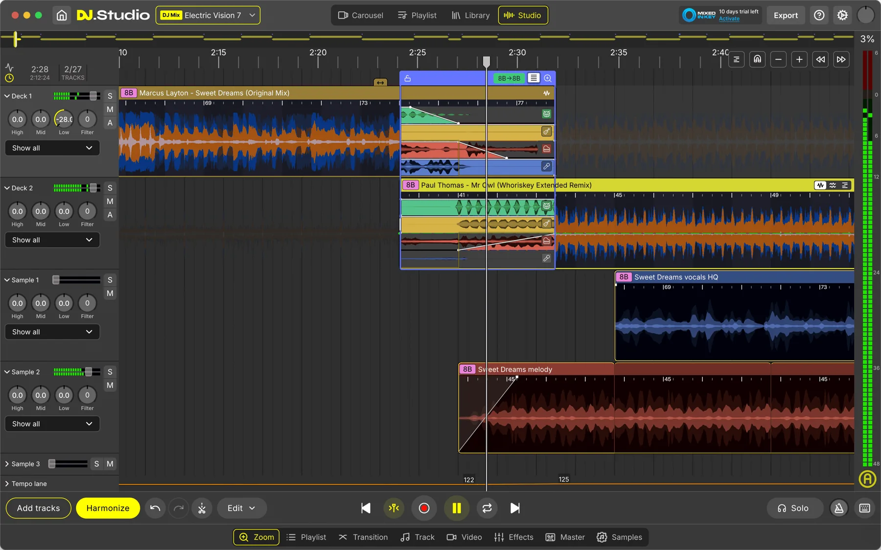 DJ.Studio timeline mix editor